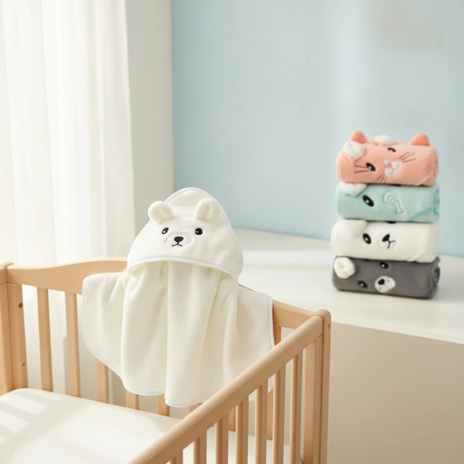 1 grande serviette multifonctionnelle en forme d'animal de dessin animé pour bébés et tout-petits, fabriquée en tissu polaire corail doux, en polyester, à séchage rapide et absorbante, peut servir de serviette de bain, de couverture ou de peignoir, un cad