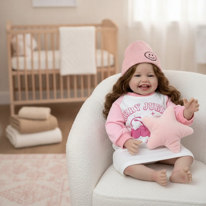BZDOLL réaliste 60 CM 24 pouces Silicone souple Reborn souriant bébé poupée à la main habiller jouet beau cadeau de noël pour enfant