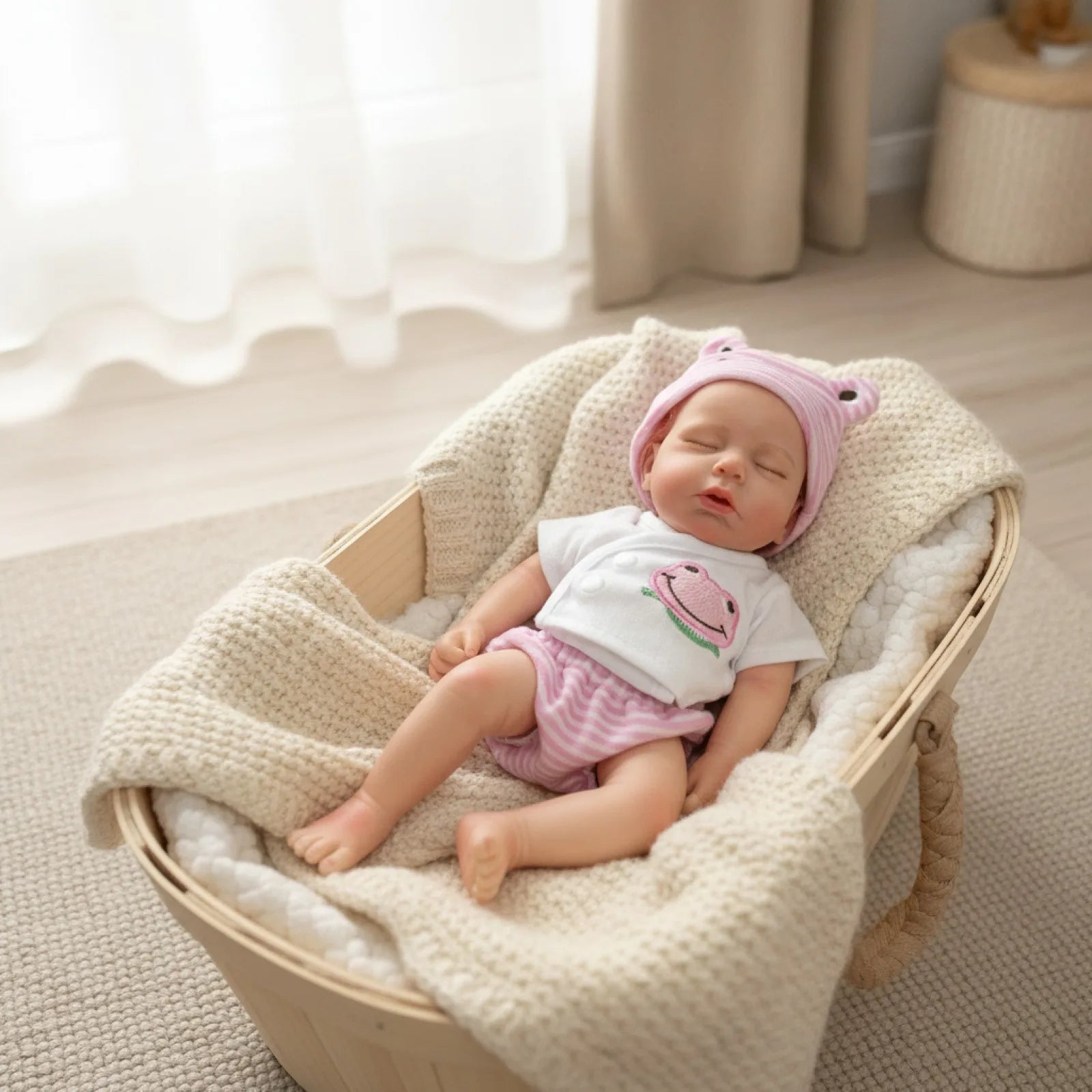 Poupée Reborn AnjoDoll 33CM Loulou Girl, bouche ouverte, corps entièrement peint, silicone souple, réaliste, reborn en silicone, corps réaliste.