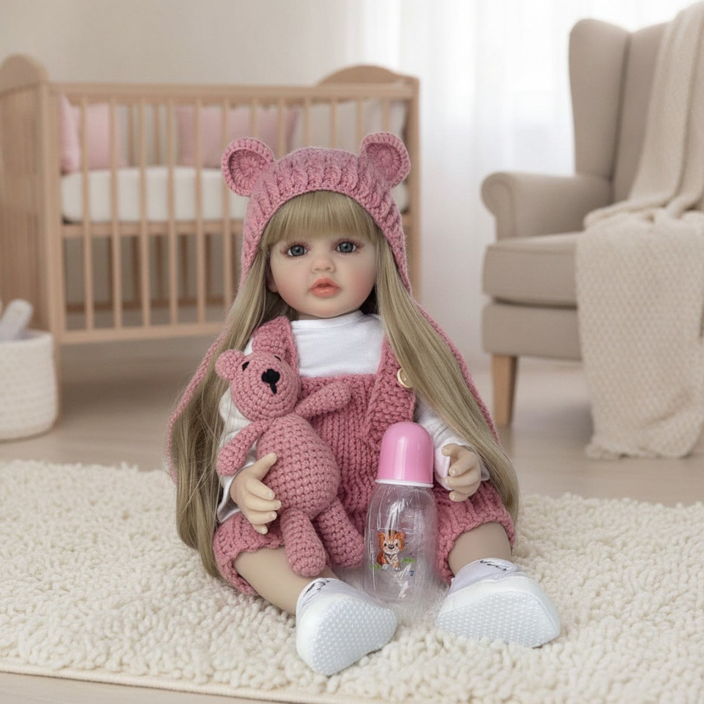 BZDOLL-Bébé Fille aux Cheveux Longs et Bruns en Silicone Souple, 55cm, 22 Pouces, Réaliste, Princesse, Cadeau d'Anniversaire