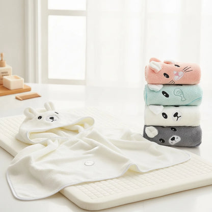 1 grande serviette multifonctionnelle en forme d'animal de dessin animé pour bébés et tout-petits, fabriquée en tissu polaire corail doux, en polyester, à séchage rapide et absorbante, peut servir de serviette de bain, de couverture ou de peignoir, un cad