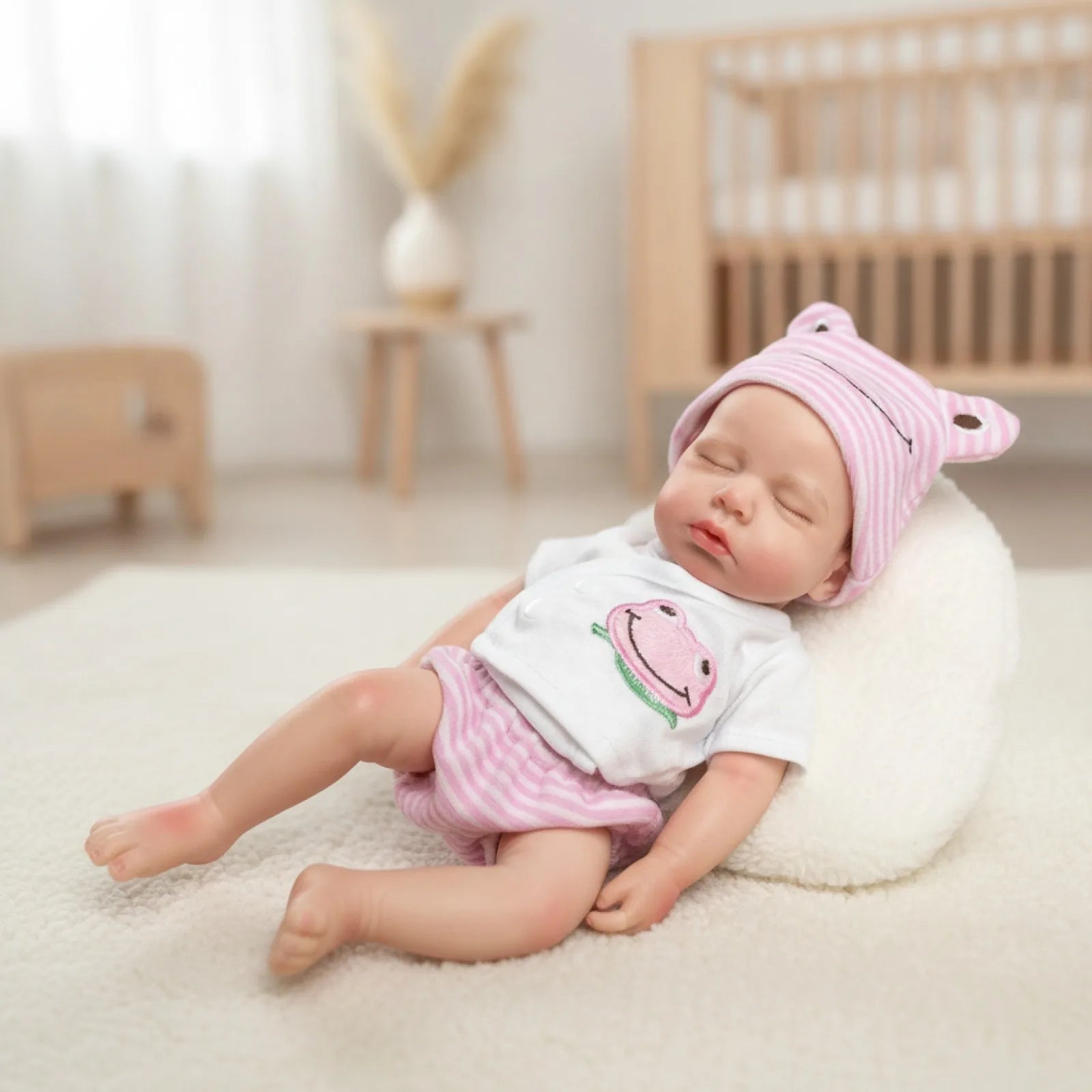 Poupée Reborn AnjoDoll 33CM Loulou Girl, bouche ouverte, corps entièrement peint, silicone souple, réaliste, reborn en silicone, corps réaliste.