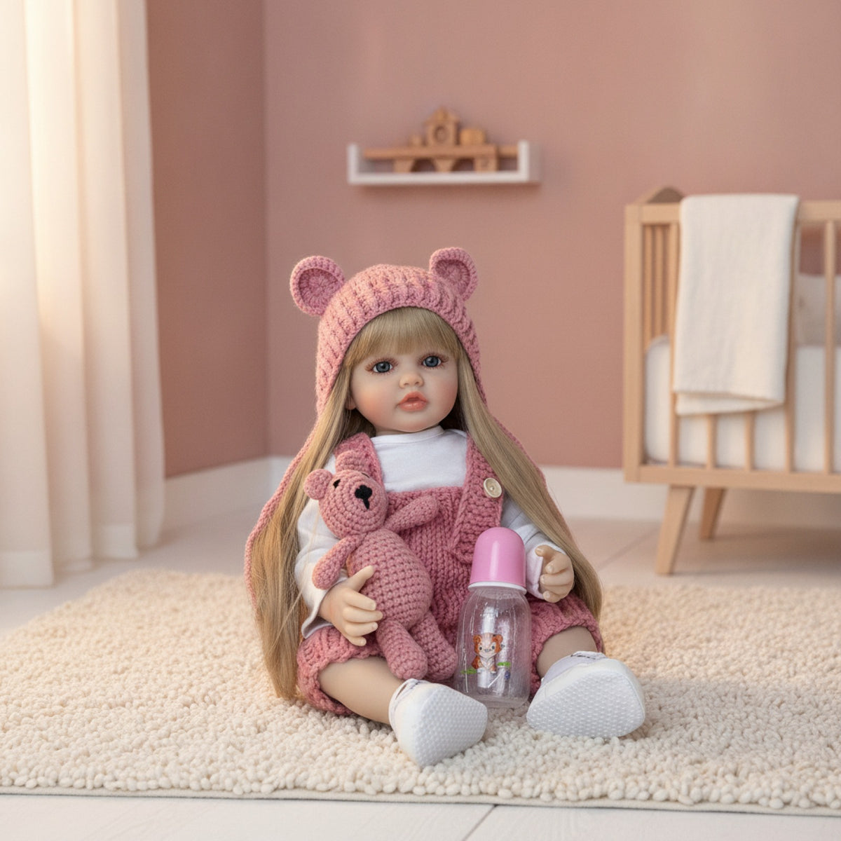 BZDOLL-Bébé Fille aux Cheveux Longs et Bruns en Silicone Souple, 55cm, 22 Pouces, Réaliste, Princesse, Cadeau d'Anniversaire