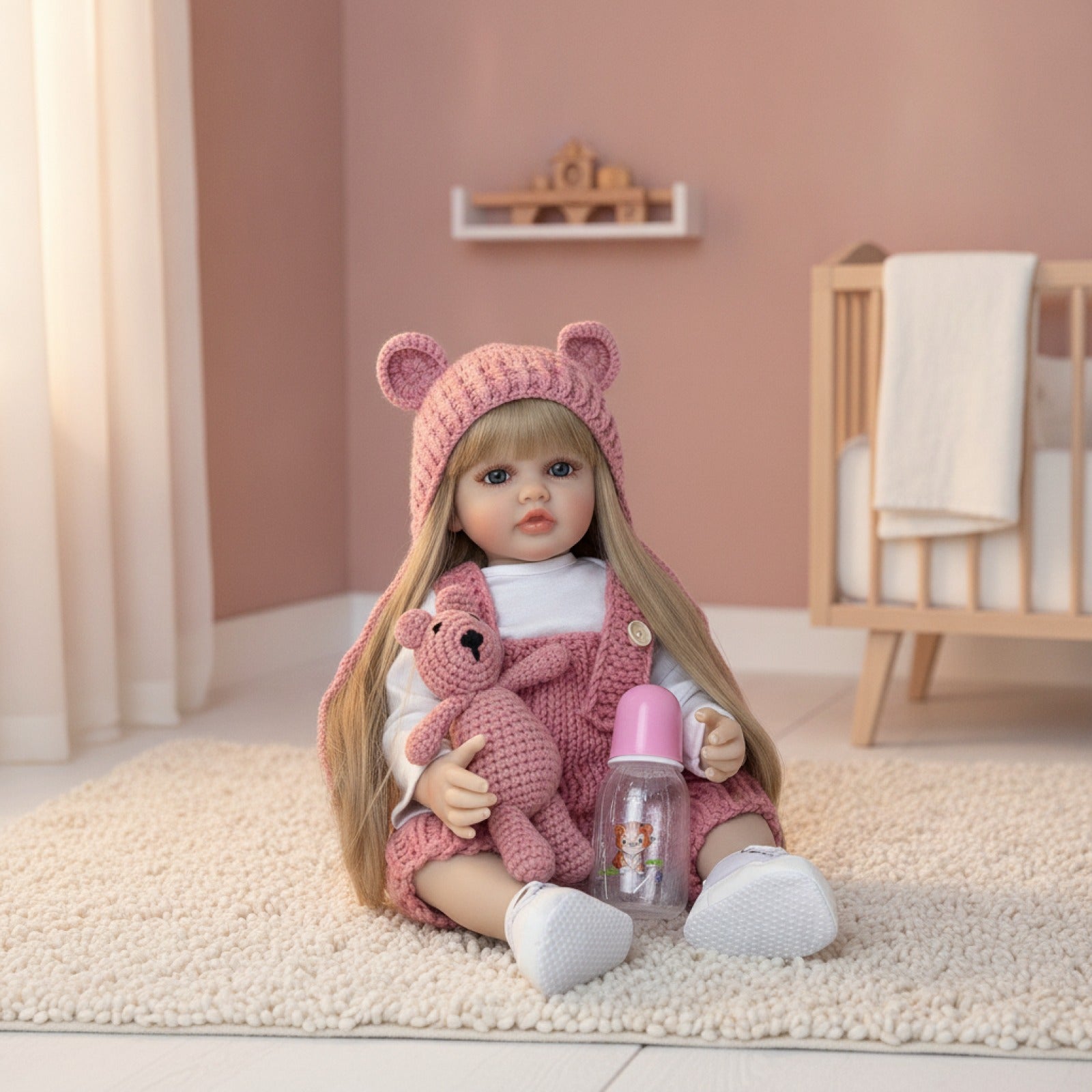 BZDOLL-Bébé Fille aux Cheveux Longs et Bruns en Silicone Souple, 55cm, 22 Pouces, Réaliste, Princesse, Cadeau d'Anniversaire