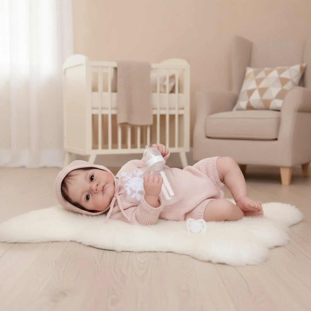 BZDOLL – poupée bébé réaliste faite à la main, 45 CM, corps en tissu peint en 3D, avec biberon et sucette, cadeau d'anniversaire pour enfants
