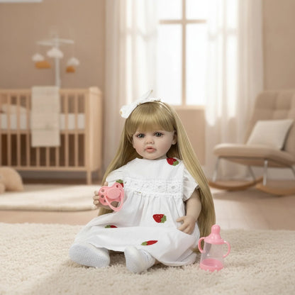 BZDOLL Poupée Reborn de 55 cm en Vinyle Intégral, Magnifique Poupée de 22 Pouces, Princesse Réaliste aux Cheveux Longs, Jouet de Collection Artistique pour Bébé