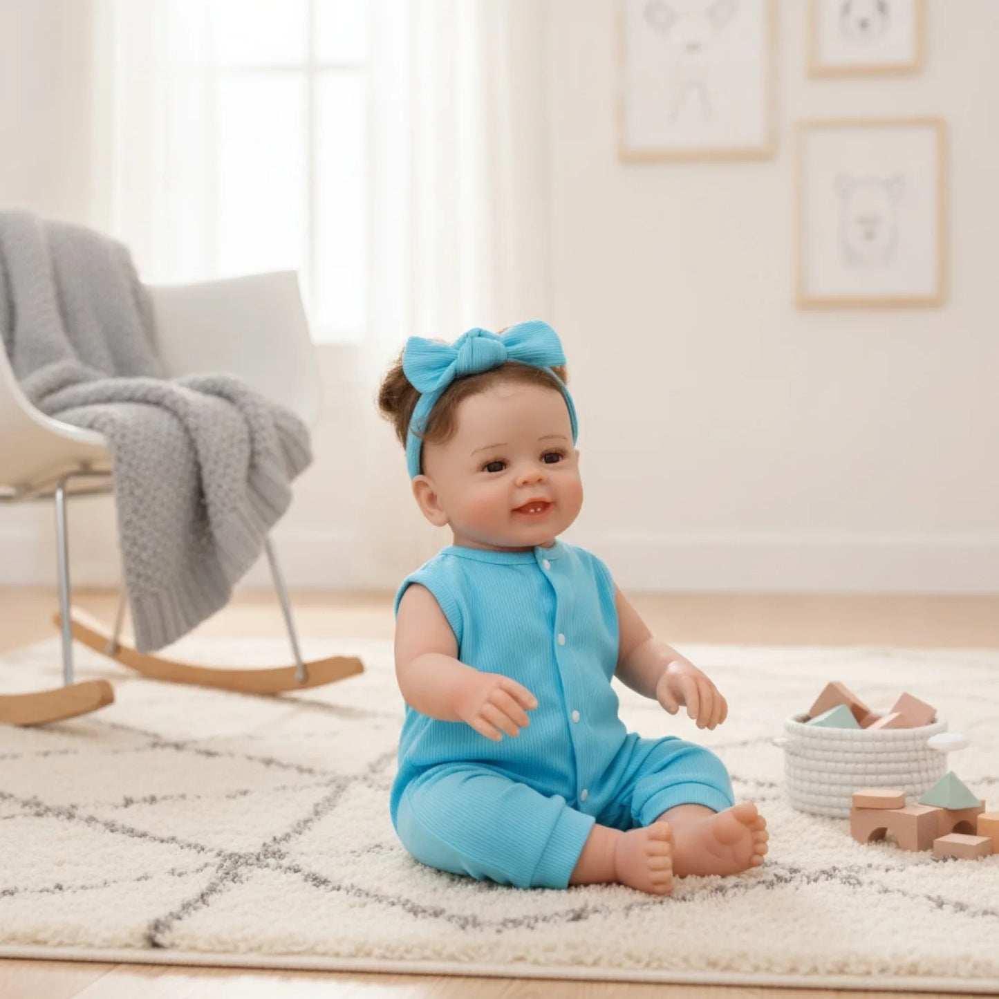 Poupées Reborn Réalistes de 22 Pouces, Poupée Fille Nouveau-né avec Veines Réalistes, Corps en Vinyle Fait Main avec Tissu Lesté, Ensemble Cadeau Peint à la Main, Jouet Mignon pour Enfants