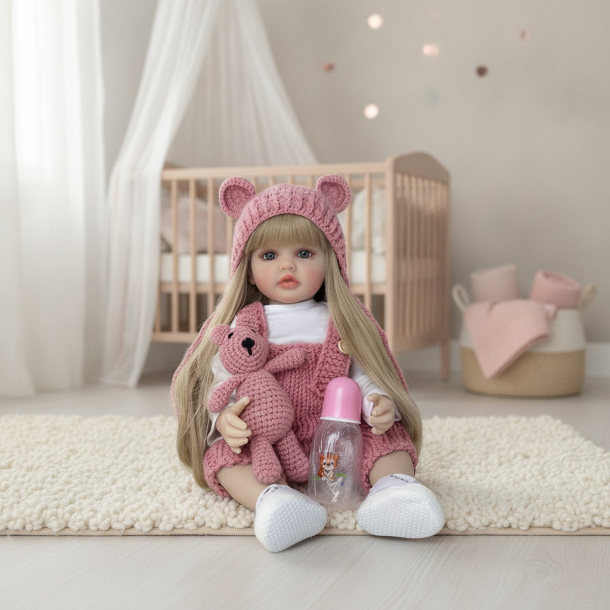 BZDOLL-Bébé Fille aux Cheveux Longs et Bruns en Silicone Souple, 55cm, 22 Pouces, Réaliste, Princesse, Cadeau d'Anniversaire