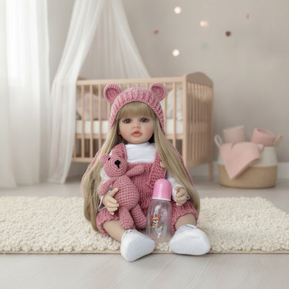 BZDOLL-Bébé Fille aux Cheveux Longs et Bruns en Silicone Souple, 55cm, 22 Pouces, Réaliste, Princesse, Cadeau d'Anniversaire