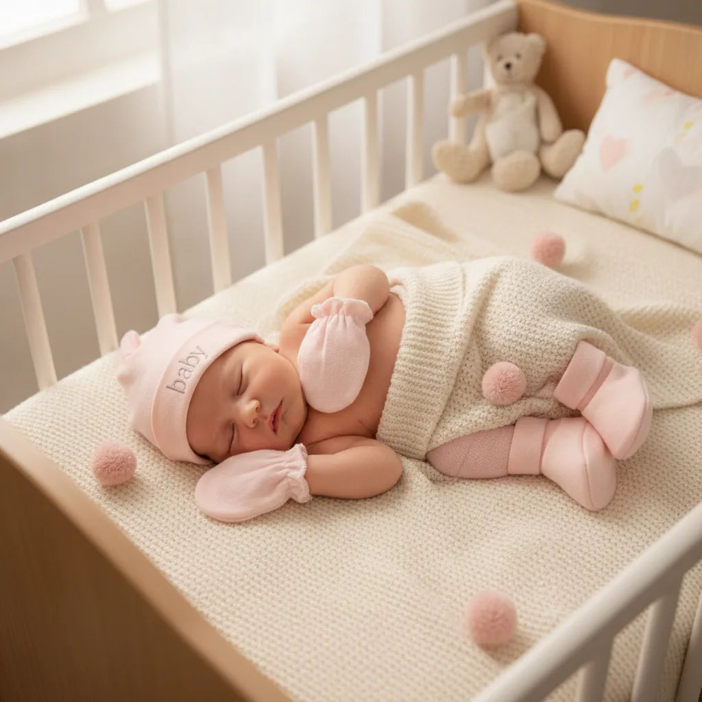 Ensemble 3 Pièces Bébé : Bonnet, Gants & Chaussons Coton Doux